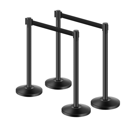 Crowd Control Stanchion Set, 4 Pack, 2m Belts, Black