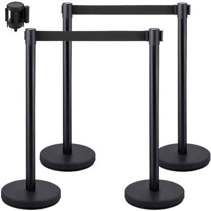 Crowd Control Stanchion Set, 4 Pack, 6.6 Ft Belt, Black