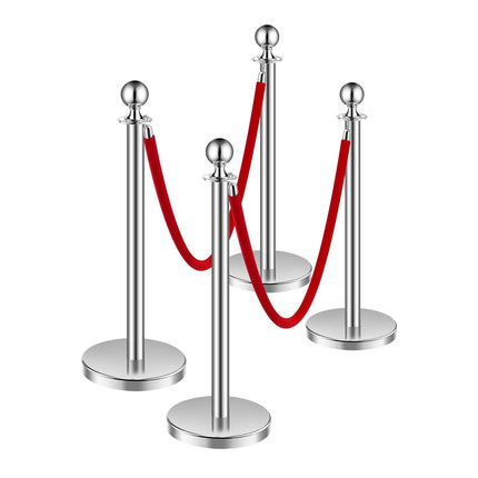 Crowd Control Stanchion Set, 4 Posts, 2 Velvet Ropes, 5 ft