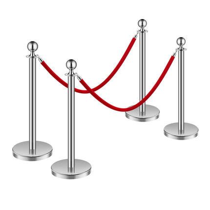 Crowd Control Stanchion Set, 4 Posts, 2 Velvet Ropes, 5 ft