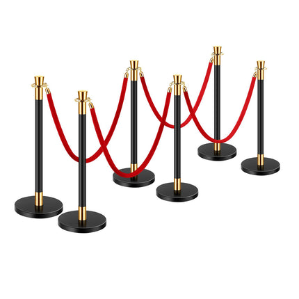 Crowd Control Stanchion Set, 6 Posts with 4 Red Ropes