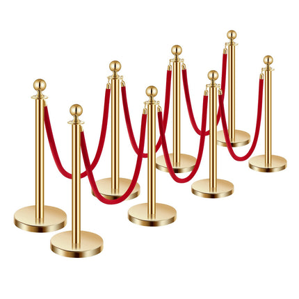 Crowd Control Stanchion Set, 8 Posts, 6 Red Velvet Ropes