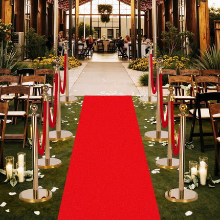 Crowd Control Stanchion Set, 8 Posts, Ropes, Red Carpet
