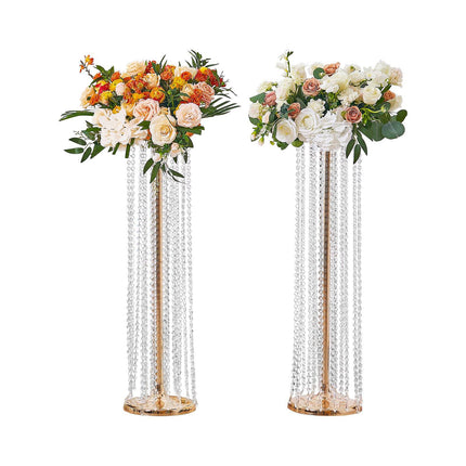 Crystal Wedding Flower Stand Set, 90cm Gold Metal, 2pcs