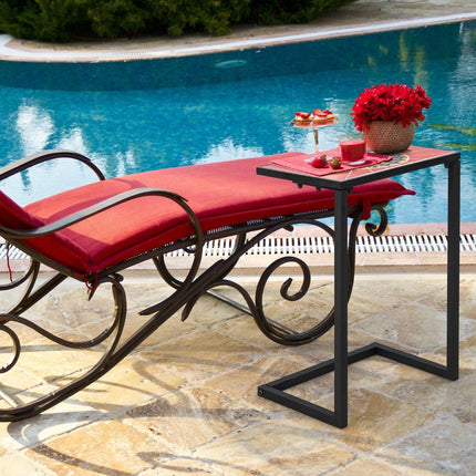 C-shaped side table sofa table with metal frame patio table 46.5 x 32 x 65.5 cm black + red