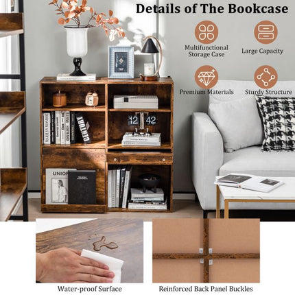 Cube Storage Bookcase 90cm, Adjustable, 2 Pull Out Shelves