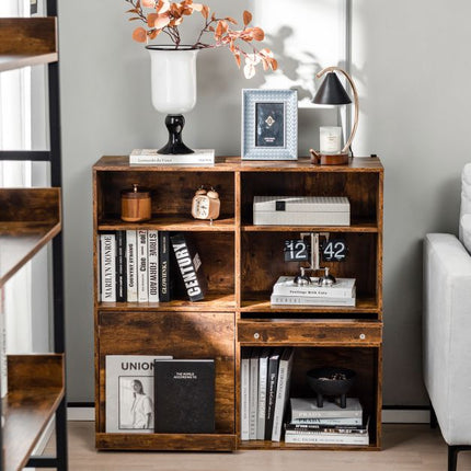 Cube Storage Bookcase 90cm, Adjustable, 2 Pull Out Shelves