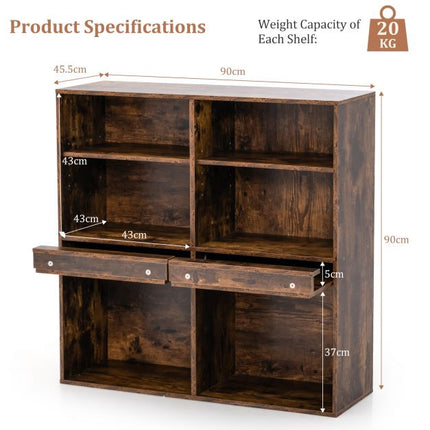 Cube Storage Bookcase 90cm, Adjustable, 2 Pull Out Shelves