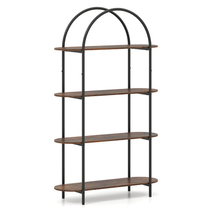 Curved 4-Tier Bookshelf with Metal Frame and Wood Shelves