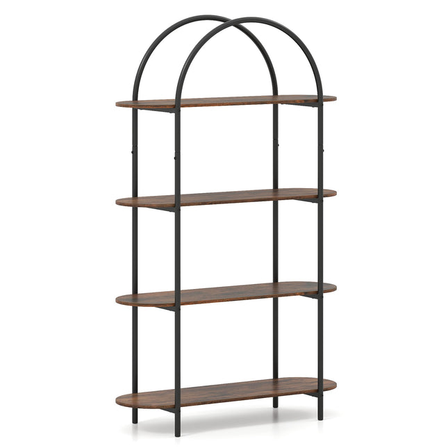 Curved 4-Tier Bookshelf with Metal Frame and Wood Shelves