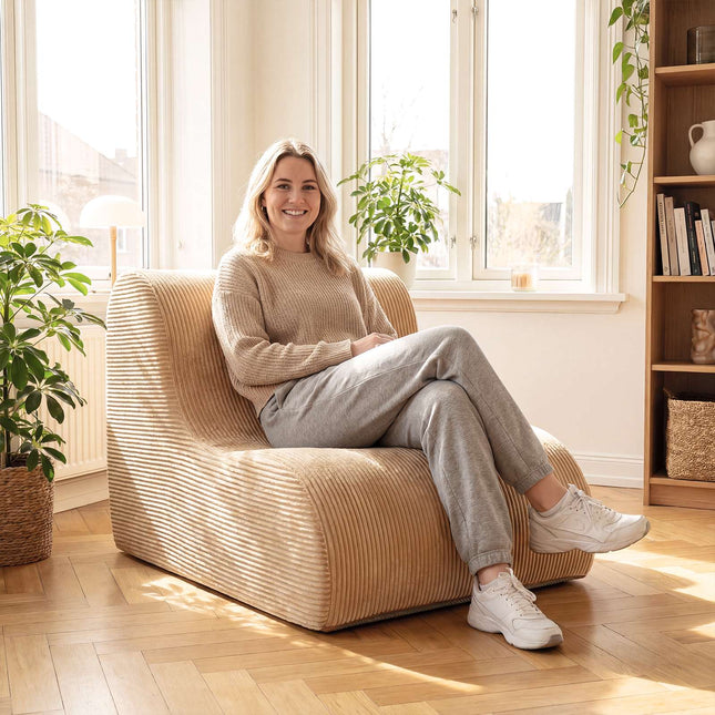 Sofa z zakrzywioną podłogą, pokrowiec nadający się do prania w pralce, beżowy