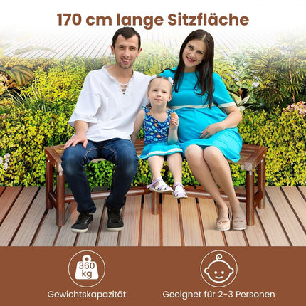 Curved Outdoor Wooden Bench for 2-3 People, 170 cm