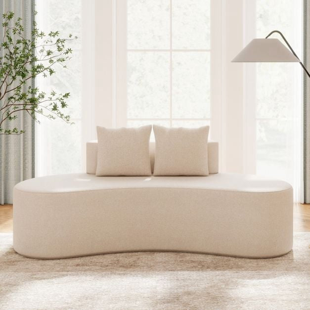 Sofa zakrzywiona, 3-osobowa z 2 poduszkami, beżowa