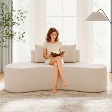Curved Sofa, 3-Seater with 2 Pillows, Beige