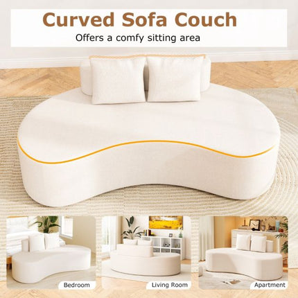 Curved Sofa, 3-Seater with 2 Pillows, Beige