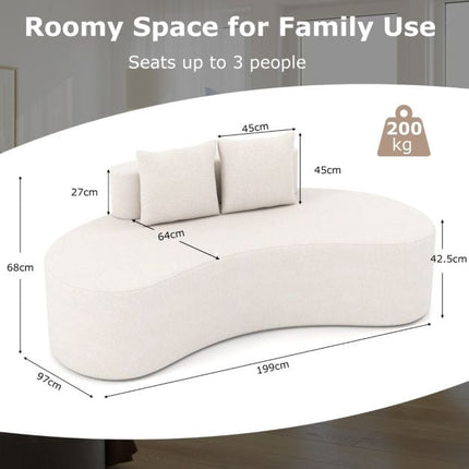 Curved Sofa, 3-Seater with 2 Pillows, Beige