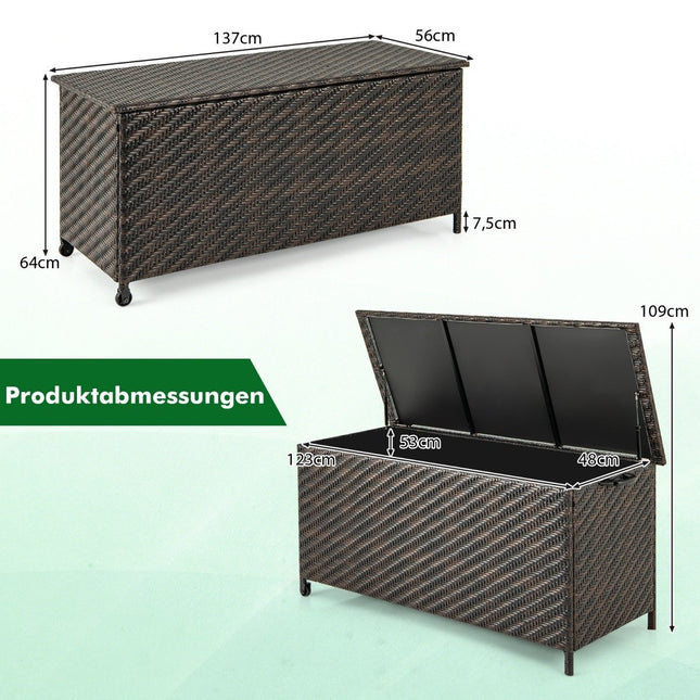 Kussenbox met wielen en 320L capaciteit waterdichte kussenbox polyrattan opbergbox