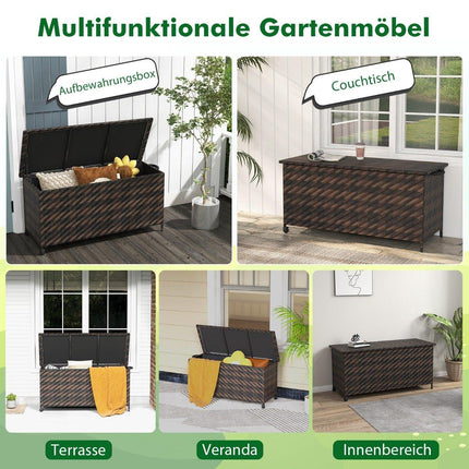Cushion Box with Wheels & 320L Capacity Waterproof Cushion Box Polyrattan Storage Box