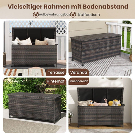 Cushion box with wheels & 320 L capacity Waterproof poly rattan cushion box brown