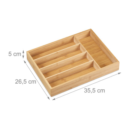 Cutlery tray in bamboo with 5 compartments