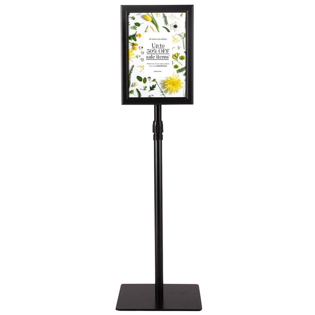 DIN A4 information stand, height-adjustable, removable poster stand, silver/black, 33 x 24 cm-black