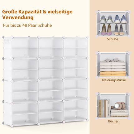 DIY Shoe Rack with 12 Compartments for 48 Pairs, White