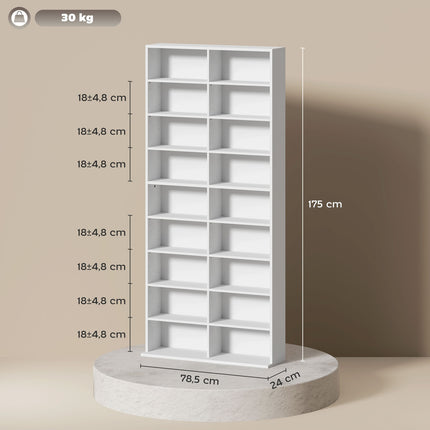 CD/DVD/Blu-ray Storage Rack, 14 Adjustable Shelves, White