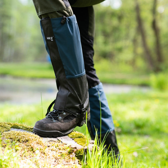 Donkerblauwe wandelgamaschen, waterdicht, verstelbaar