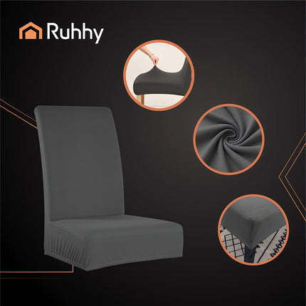 Dark Gray Chair Covers, Set of 6, Stretch Fabric