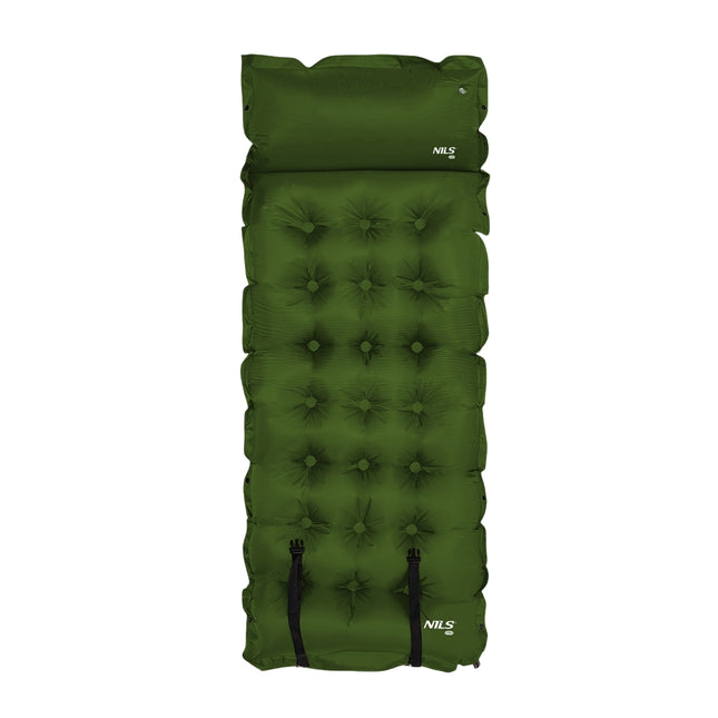 Donkergroene zelfopblazende kampeermat, compact