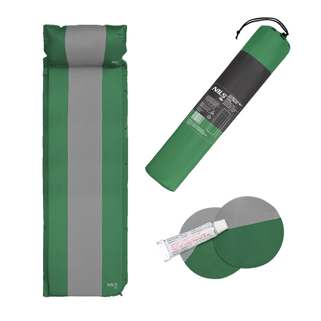 Donkergroene zelfopblazende kampeermat, compact