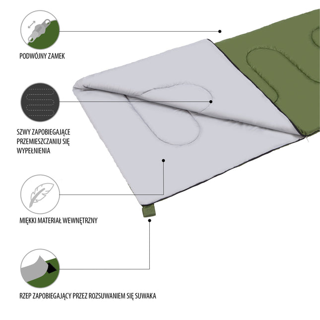 Donkergroene slaapzak, lichtgewicht, compact
