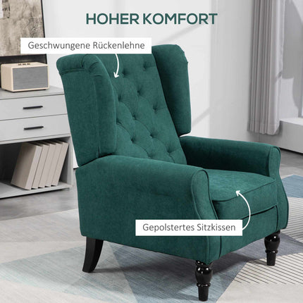 Dark Green Wingback Chair, Removable Cover, 74 x 86 x 102 cm