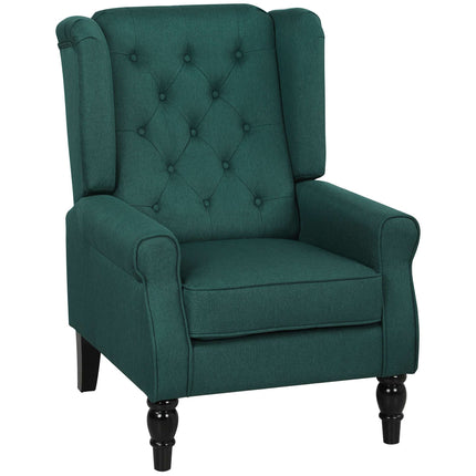 Dark Green Wingback Chair with Foam Cushions, Wood Frame