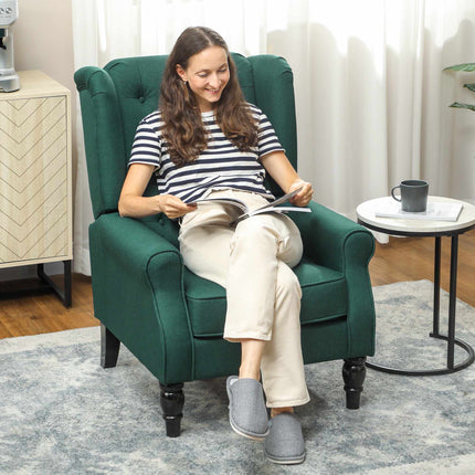 Dark Green Wingback Chair with Foam Cushions, Wood Frame