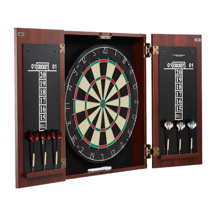 Dartboard Cabinet Set, 18-Inch Sisal, 6 Steel Tip Darts