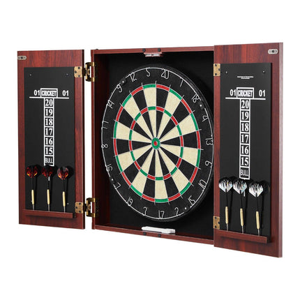 Dartboard Cabinet Set, 18-Inch Sisal, 6 Steel Tip Darts