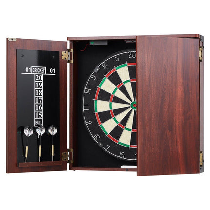 Dartboard Cabinet Set, 18 in Sisal Board, LED Light, 6 Steel Tip Darts