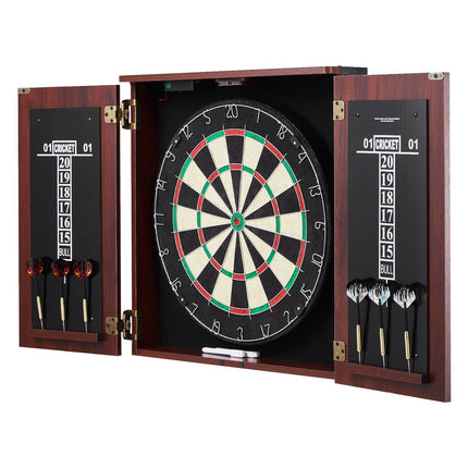 Dartboard Cabinet Set, 18 in Sisal Board, LED Light, 6 Steel Tip Darts