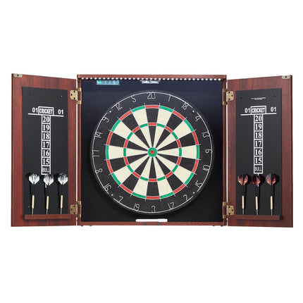 Dartboard Cabinet Set, 18 in Sisal Board, LED Light, 6 Steel Tip Darts
