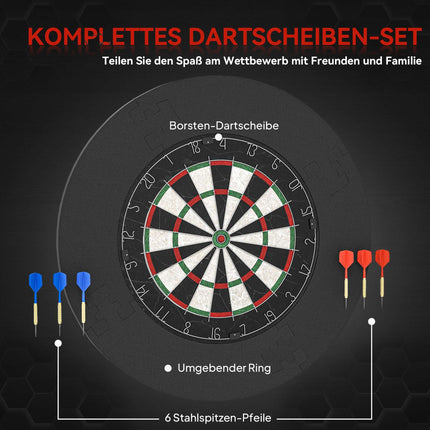 Dartboard Set with Sisal Board, Safety Ring, 6 Steel Darts