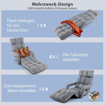 Deck Chair Folding Sofa Bed with 6 Adjustable Positions 72 x 61 x 46.5 cm Gray