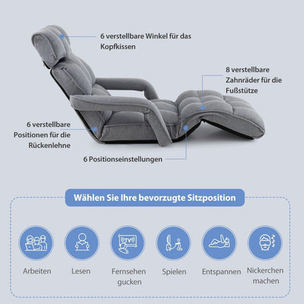 Deck Chair Folding Sofa Bed with 6 Adjustable Positions 72 x 61 x 46.5 cm Gray