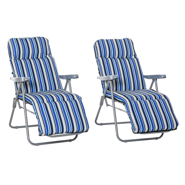 Set of 2 blue sun loungers, foldable and adjustable