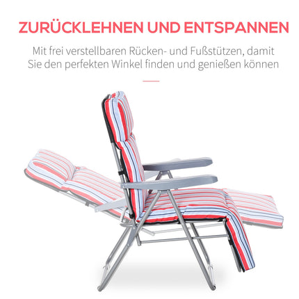 Set of 2 red folding sun loungers with cushions and adjustable backrest