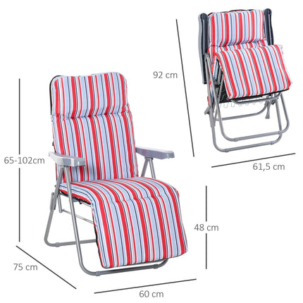 Set of 2 red folding sun loungers with cushions and adjustable backrest