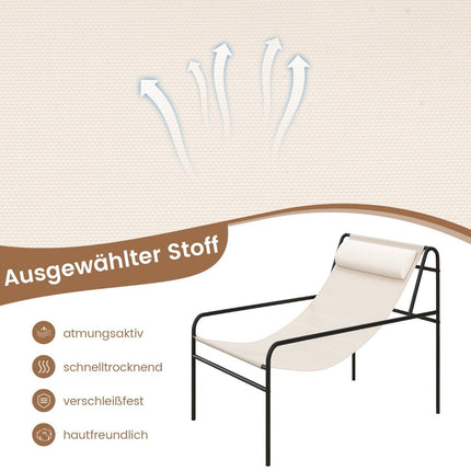 Deck chair lounge chair with removable headrest 94 x 62 x 76 cm beige