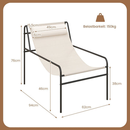 Deck chair lounge chair with removable headrest 94 x 62 x 76 cm beige