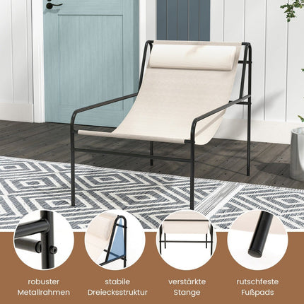 Deck chair lounge chair with removable headrest 94 x 62 x 76 cm beige