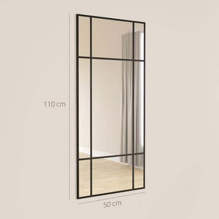 Decorative Wall Mirror, Black Metal Frame, 50x110 cm
